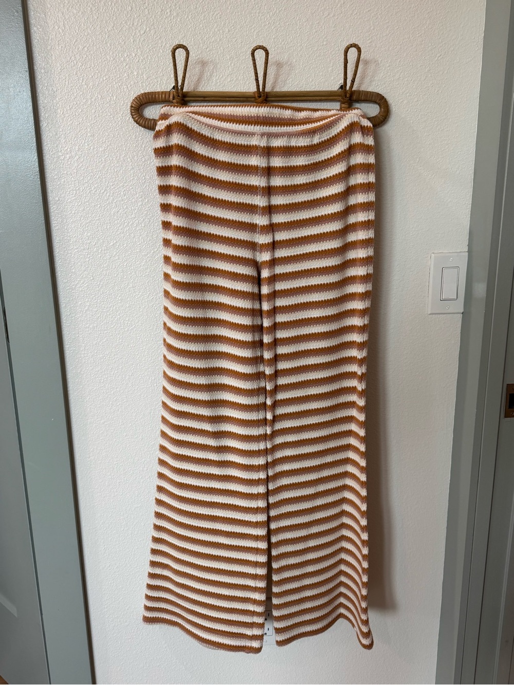 RIPCURL Striped Cream and Brown Knit flare pants